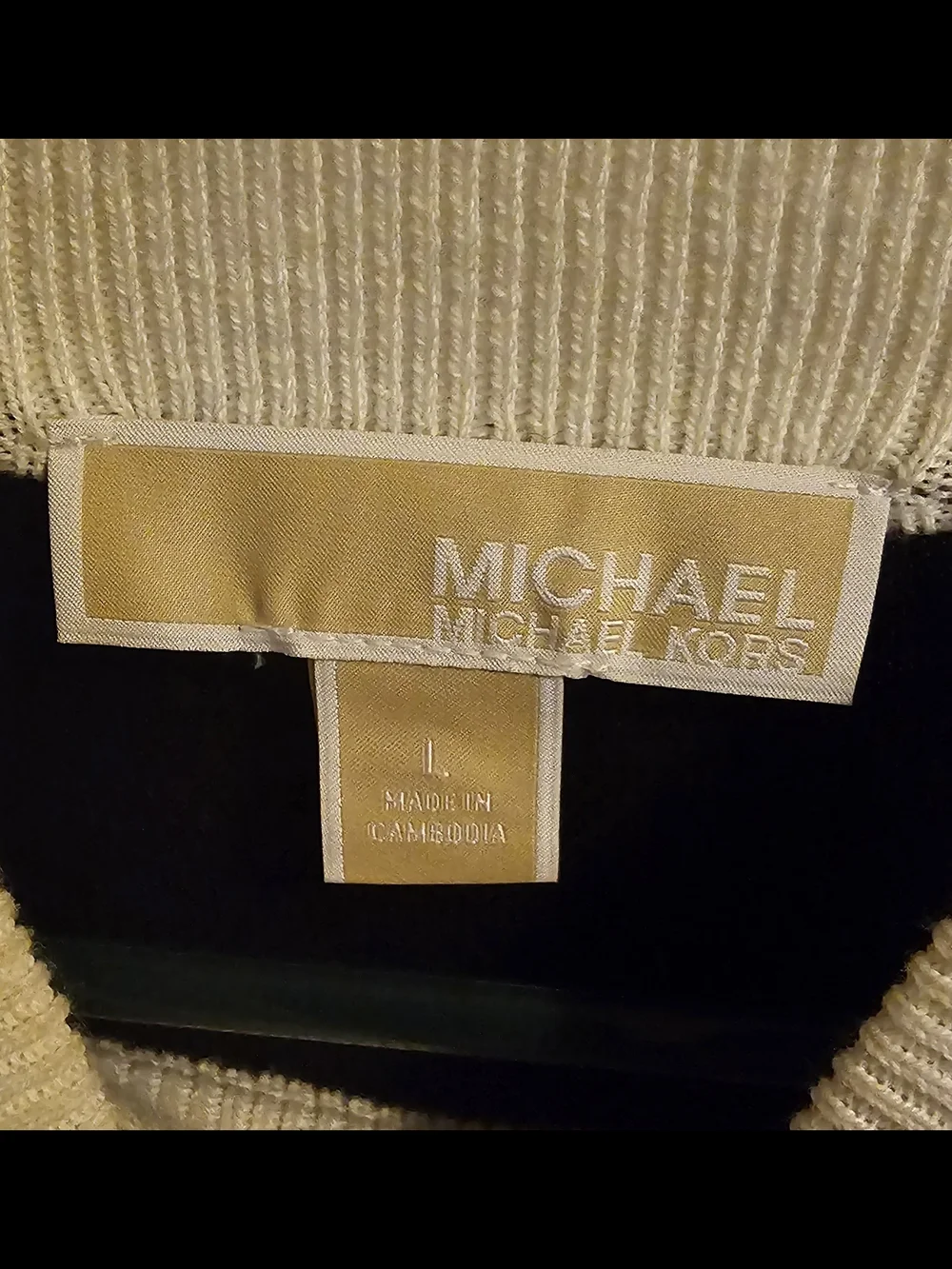 Michael Kors Black Sweater with Cream Ribbed Mock Neck
